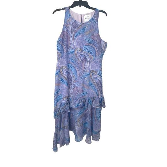 SAM EDELMAN NWT Blue Paisley Print Asymmetrical Ruffle Midi
Dress Size 12 - Picture 3 of 12